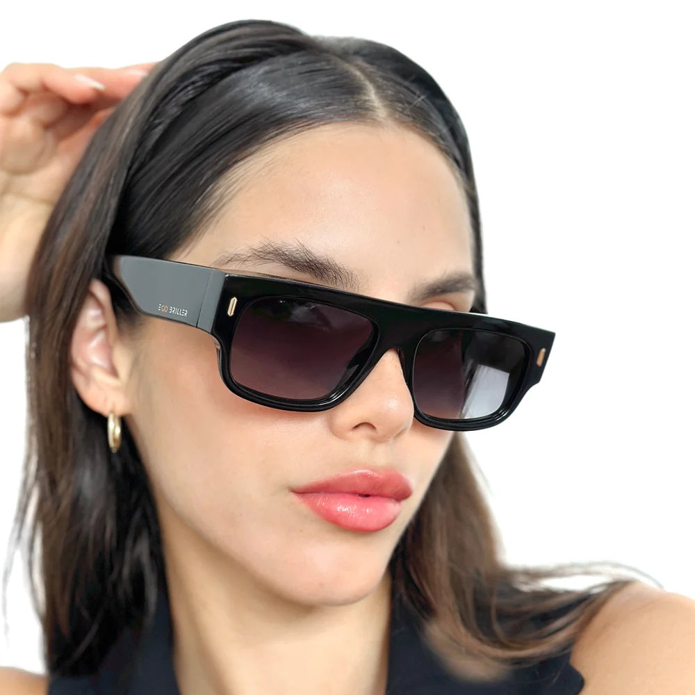 Glasgow Eco Briller - Black Shiny - Smoke Gradient Lens